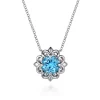 Best Gabriel & Co. 18 inch 925 Sterling Silver Blue Topaz Flower Pendant Necklace