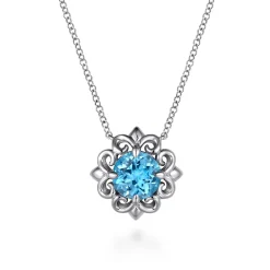 Best Gabriel & Co. 18 inch 925 Sterling Silver Blue Topaz Flower Pendant Necklace