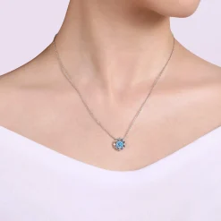 Best Gabriel & Co. 18 inch 925 Sterling Silver Blue Topaz Flower Pendant Necklace