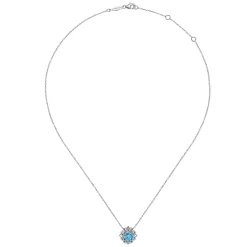 Best Gabriel & Co. 18 inch 925 Sterling Silver Blue Topaz Flower Pendant Necklace