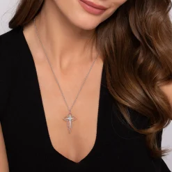 Outlet Gabriel & Co. 20 inch 925 Sterling Silver Bujukan and White Sapphire Cross Pendant Necklace