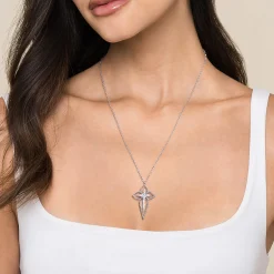 Outlet Gabriel & Co. 20 inch 925 Sterling Silver Bujukan and White Sapphire Cross Pendant Necklace