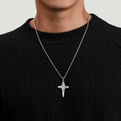Best Gabriel & Co. 22 Inch 925 Sterling Silver Diamond Cross Pendant Necklace