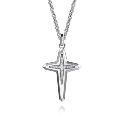 Best Gabriel & Co. 22 Inch 925 Sterling Silver Diamond Cross Pendant Necklace