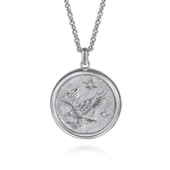 Hot Gabriel & Co. 22 Inch 925 Sterling Silver Diamond Eagle Medallion Pendant Necklace