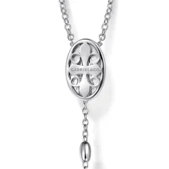 Gabriel & Co. 27 Inch 925 Sterling Silver Diamond Cross Rosary Solid Men's Link Chain Necklace