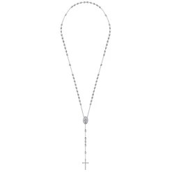 Gabriel & Co. 27 Inch 925 Sterling Silver Diamond Cross Rosary Solid Men's Link Chain Necklace