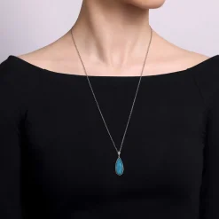 Best Gabriel & Co. 24 inch 925 Sterling Silver Faceted Rock Crystal Turquoise Doublet Bujukan Teardrop Necklace
