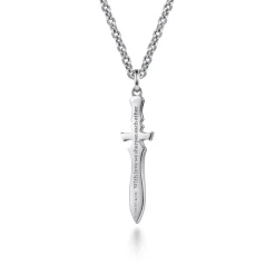 New Gabriel & Co. 22 Inch 925 Sterling Silver Garnet Dagger Pendant Necklace With Black Enamel