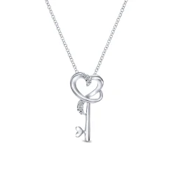 Best Gabriel & Co. 18 inch 925 Sterling Silver Heart Key Pendant Necklace with Diamonds