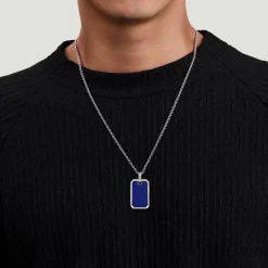 Best Gabriel & Co. 22 Inch 925 Sterling Silver Lapis Dog Tag Pendant Necklace