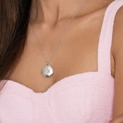 New Gabriel & Co. 25 inch 925 Sterling Silver Octagonal Locket Necklace with White Sapphire