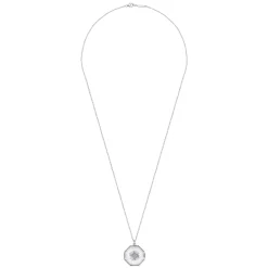 New Gabriel & Co. 25 inch 925 Sterling Silver Octagonal Locket Necklace with White Sapphire