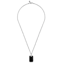 Best Gabriel & Co. 22 Inch 925 Sterling Silver Onyx Dog Tag Pendant Necklace