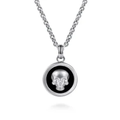 Outlet Gabriel & Co. 22 Inch 925 Sterling Silver Onyx with Skull Pendant Necklace