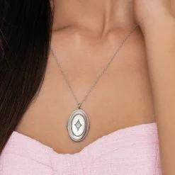Clearance Gabriel & Co. 25 inch 925 Sterling Silver Oval Locket Necklace with White Sapphire