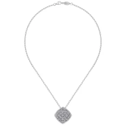 New Gabriel & Co. 18 inch 925 Sterling Silver Pave Diamond Cushion Shape Pendant Necklace