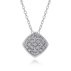 New Gabriel & Co. 18 inch 925 Sterling Silver Pave Diamond Cushion Shape Pendant Necklace