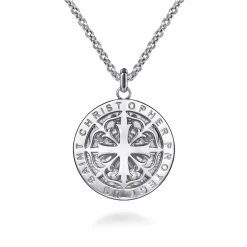 New Gabriel & Co. 22 Inch 925 Sterling Silver Round St. Christopher Protect US Pendant Necklace