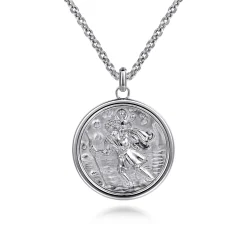 New Gabriel & Co. 22 Inch 925 Sterling Silver Round St. Christopher Protect US Pendant Necklace