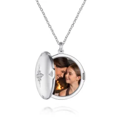 New Gabriel & Co. 25 inch 925 Sterling Silver Round White Sapphire Starburst Locket Necklace