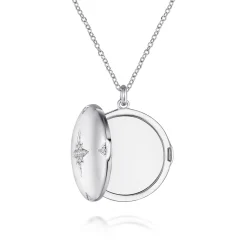 New Gabriel & Co. 25 inch 925 Sterling Silver Round White Sapphire Starburst Locket Necklace