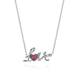 Hot Gabriel & Co. 18 inch 925 Sterling Silver Ruby Pave Love Necklace