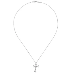 Best Gabriel & Co. 18 inch 925 Sterling Silver Twisted Wreath Cross Pendant with Diamond and Leaf Accents
