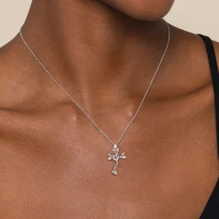Best Gabriel & Co. 18 inch 925 Sterling Silver Twisted Wreath Cross Pendant with Diamond and Leaf Accents