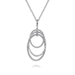 Hot Gabriel & Co. 24 Inch 925 Sterling Silver White Sapphire Layered Ovals Pendant Necklace