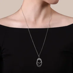 Hot Gabriel & Co. 24 Inch 925 Sterling Silver White Sapphire Layered Ovals Pendant Necklace