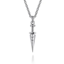 Gabriel & Co. 22 Inch 925 Sterling Silver White Sapphire Dagger Pendant Necklace