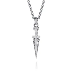 Gabriel & Co. 22 Inch 925 Sterling Silver White Sapphire Dagger Pendant Necklace