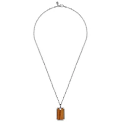 New Gabriel & Co. 22 Inch 925 Sterling Silver Yellow Tiger Eye Dog Tag Pendant Necklace