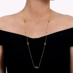 Best Gabriel & Co. 30 inch Vintage Inspired 14K Yellow Gold Filigree Station Necklace