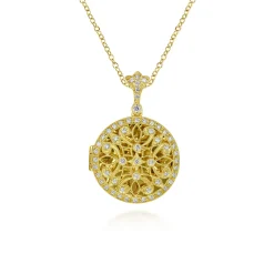 Outlet Gabriel & Co. 24 inch Vintage Inspired 14K Yellow Gold Filigree Diamond Locket Necklace