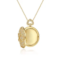 Discount Gabriel & Co. 24 inch Vintage Inspired 14K Yellow Gold Round Filigree Diamond Locket Necklace