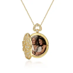 Discount Gabriel & Co. 24 inch Vintage Inspired 14K Yellow Gold Round Filigree Diamond Locket Necklace