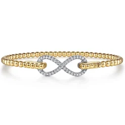 Clearance Gabriel & Co. Infinity - 14K White and Yellow Gold Bujukan Diamond Infinity Bangle Bracelet