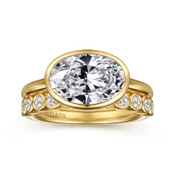 Clearance Gabriel & Co. Irene - 14K Yellow Gold East West Bezel Set Oval Diamond Engagement Ring