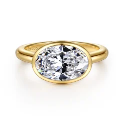 Clearance Gabriel & Co. Irene - 14K Yellow Gold East West Bezel Set Oval Diamond Engagement Ring