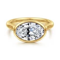 Outlet Gabriel & Co. Irene - 14K Yellow Gold East West Bezel Set Oval Diamond Engagement Ring