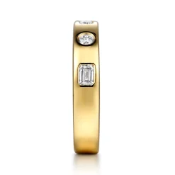 Best Gabriel & Co. Iriza - 14K Yellow Gold Flush Set Emerald Cut and Round Diamond Anniversary Band - 0.6 ct