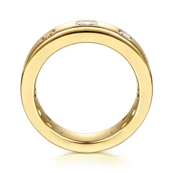 Best Gabriel & Co. Iriza - 14K Yellow Gold Flush Set Emerald Cut and Round Diamond Anniversary Band - 0.6 ct