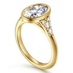 Hot Gabriel & Co. Iryna - 14K Yellow Gold Bezel Set Oval Diamond Engagement Ring