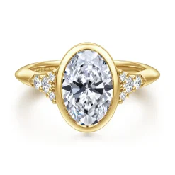 Hot Gabriel & Co. Iryna - 14K Yellow Gold Bezel Set Oval Diamond Engagement Ring