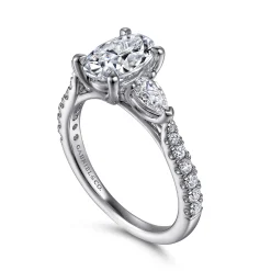 Best Gabriel & Co. Isadora - 14K White Gold Oval Three Stone Diamond Engagement Ring