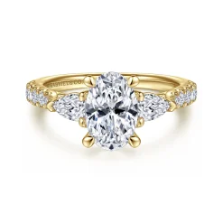 Best Gabriel & Co. Isadora - 14K Yellow Gold Oval Three Stone Diamond Engagement Ring