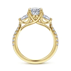 Best Gabriel & Co. Isadora - 14K Yellow Gold Oval Three Stone Diamond Engagement Ring