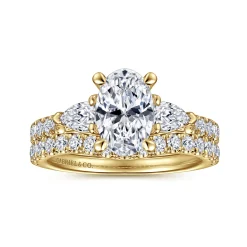 Best Gabriel & Co. Isadora - 14K Yellow Gold Oval Three Stone Diamond Engagement Ring